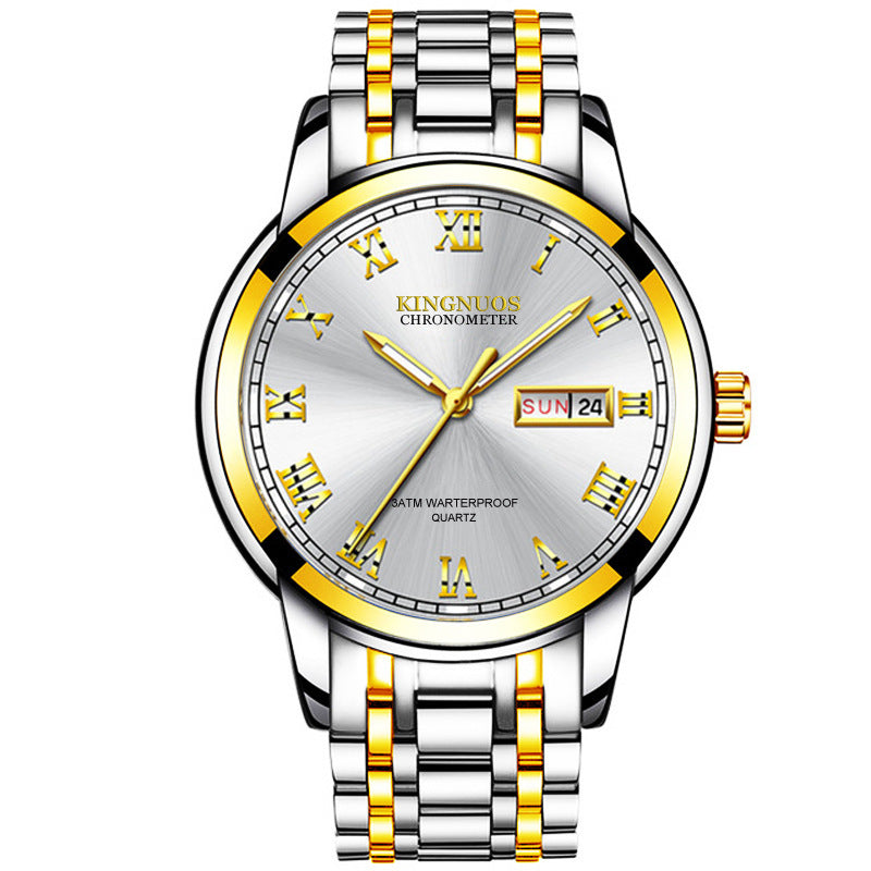 Cross-border Hot Double Calendar Steel Belt Watch