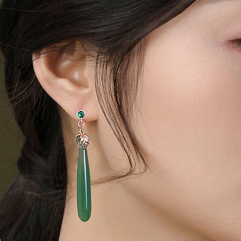 Chalcedony Green Agate Stud Earrings