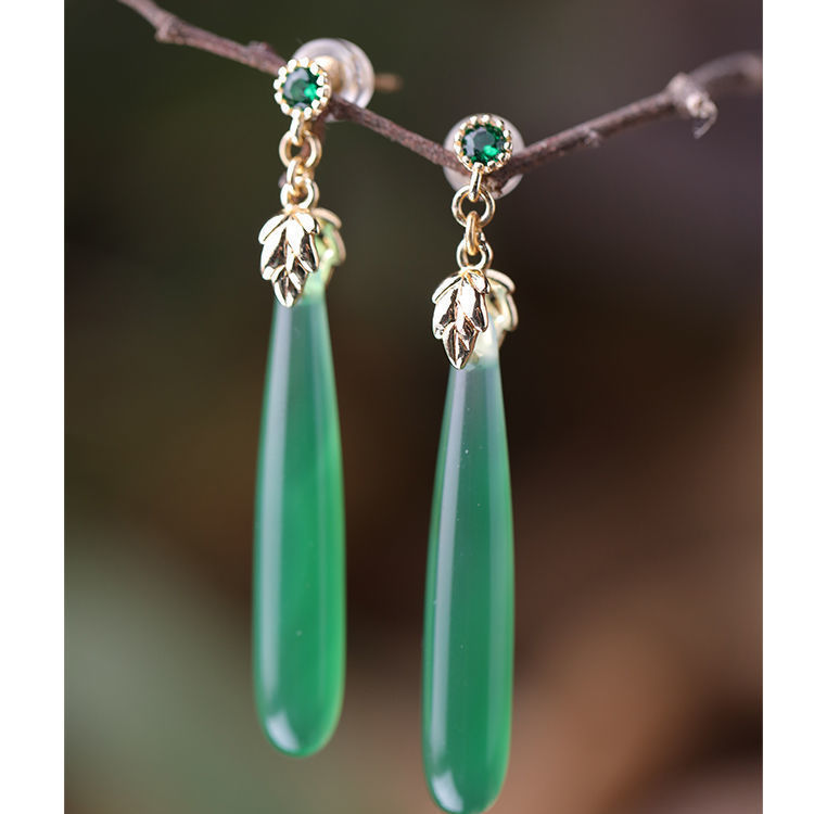 Chalcedony Green Agate Stud Earrings