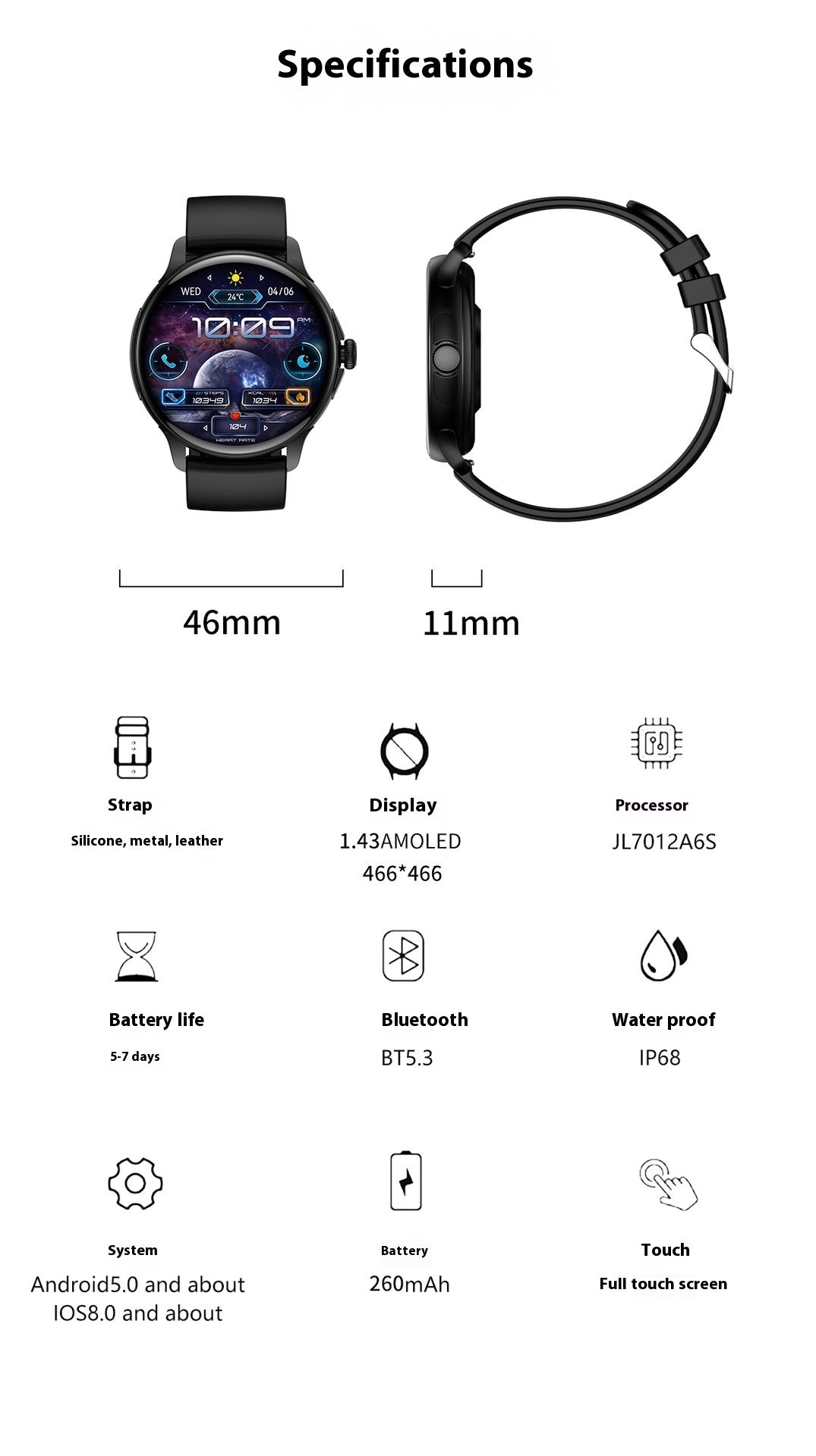 Smart Call Bluetooth Hk49 Sleep Heart Rate Waterproof Sports Watch