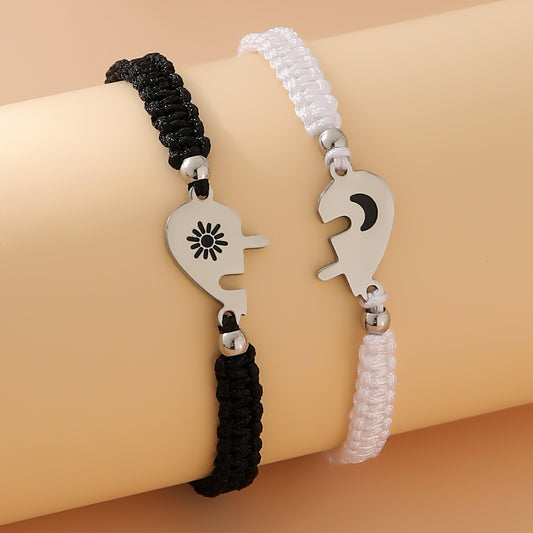 Hand-woven Adjustable Puzzle Love Sun Moon Couple Bracelets