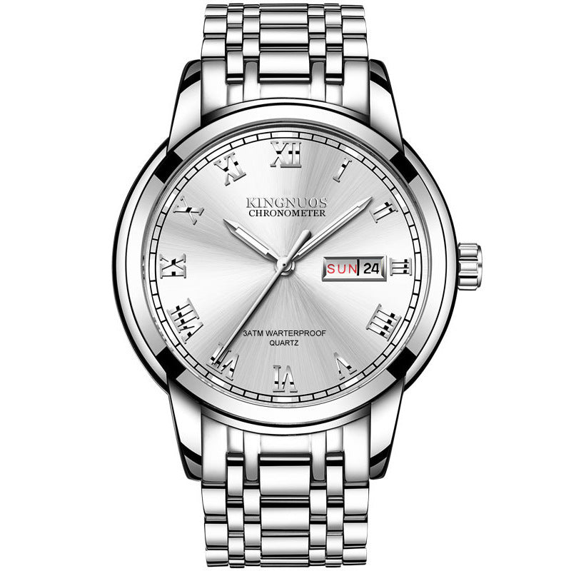 Cross-border Hot Double Calendar Steel Belt Watch